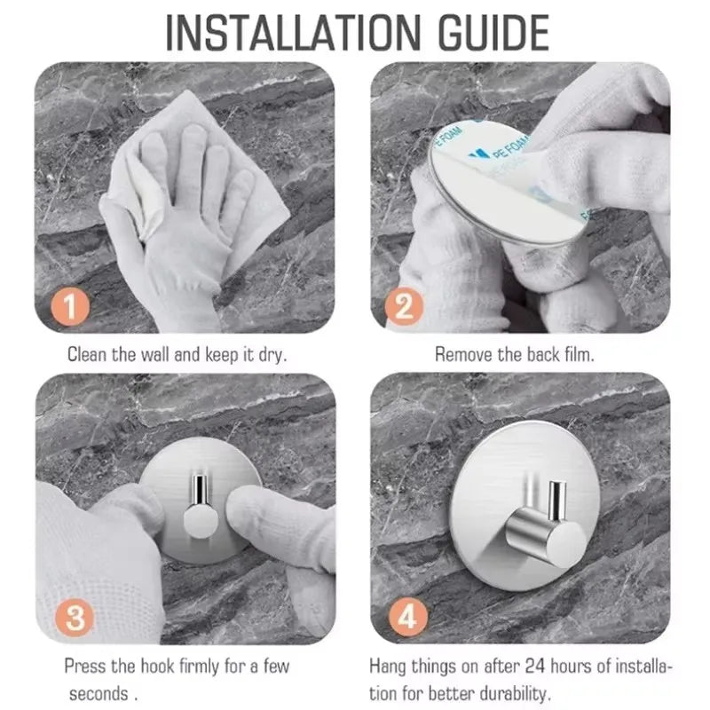 4-Piece Stainless Steel Wall Hook Set